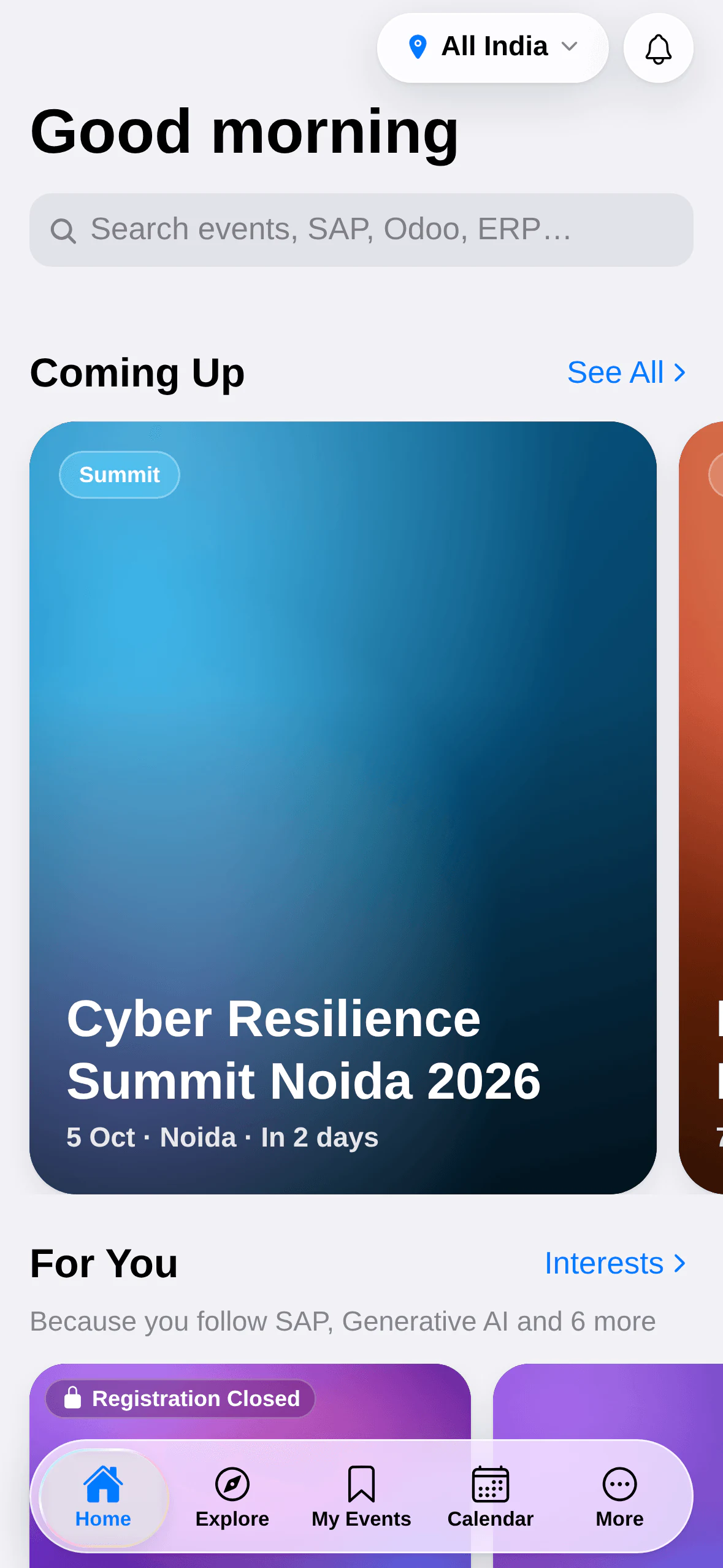 Event Intelligence India app home screen