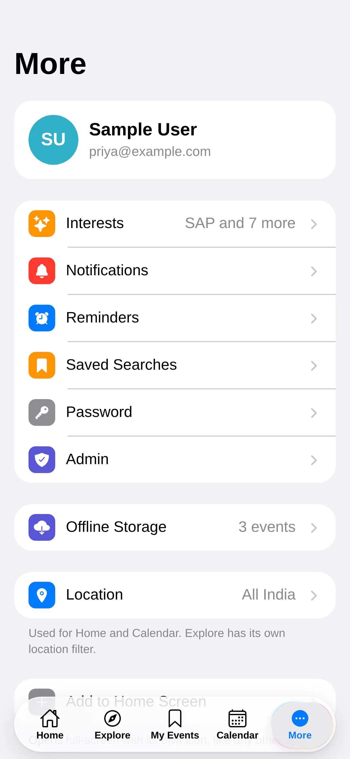 Event Intelligence India: More. Profile, settings and admin tools.