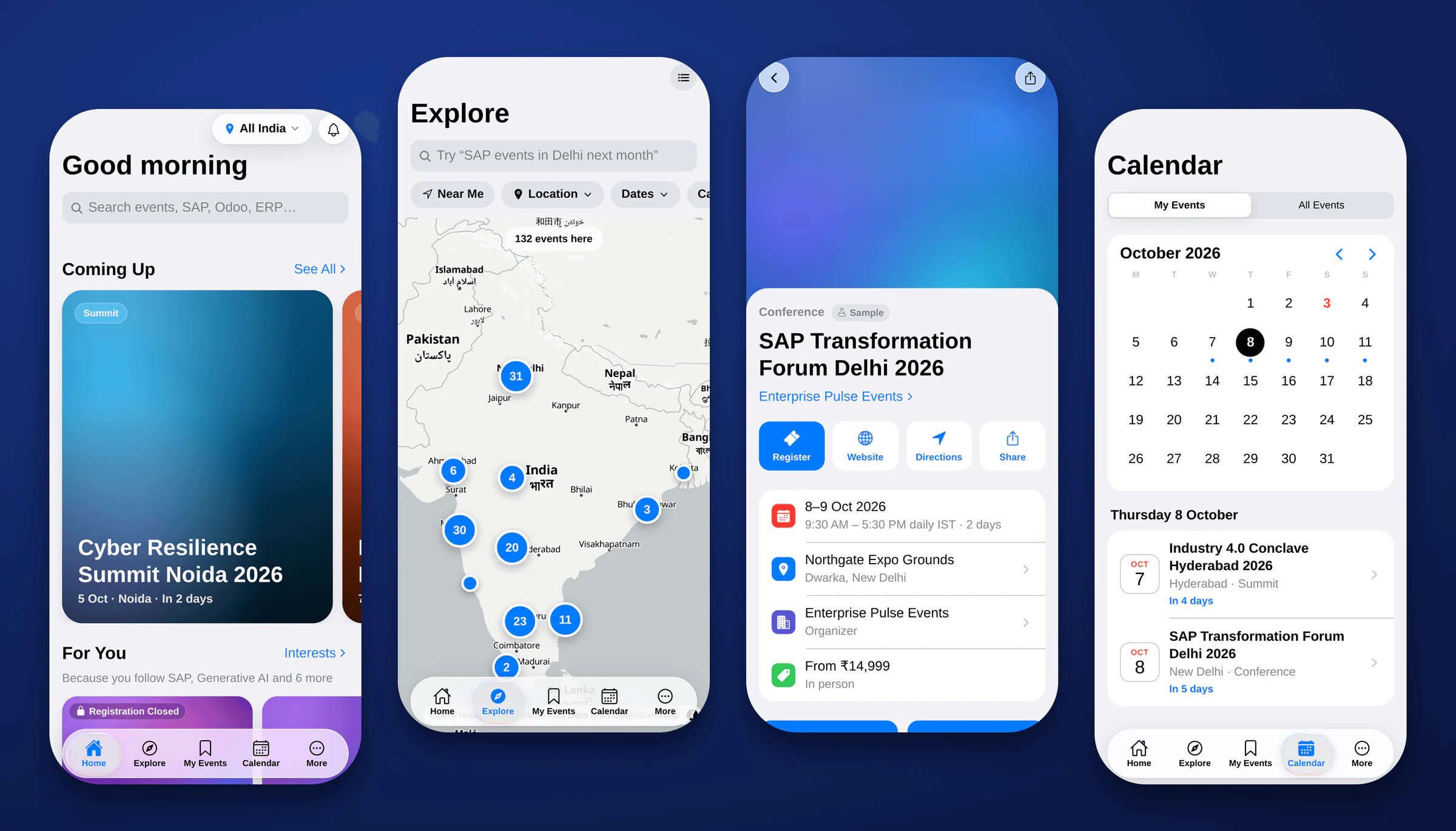 Event Intelligence India app screens