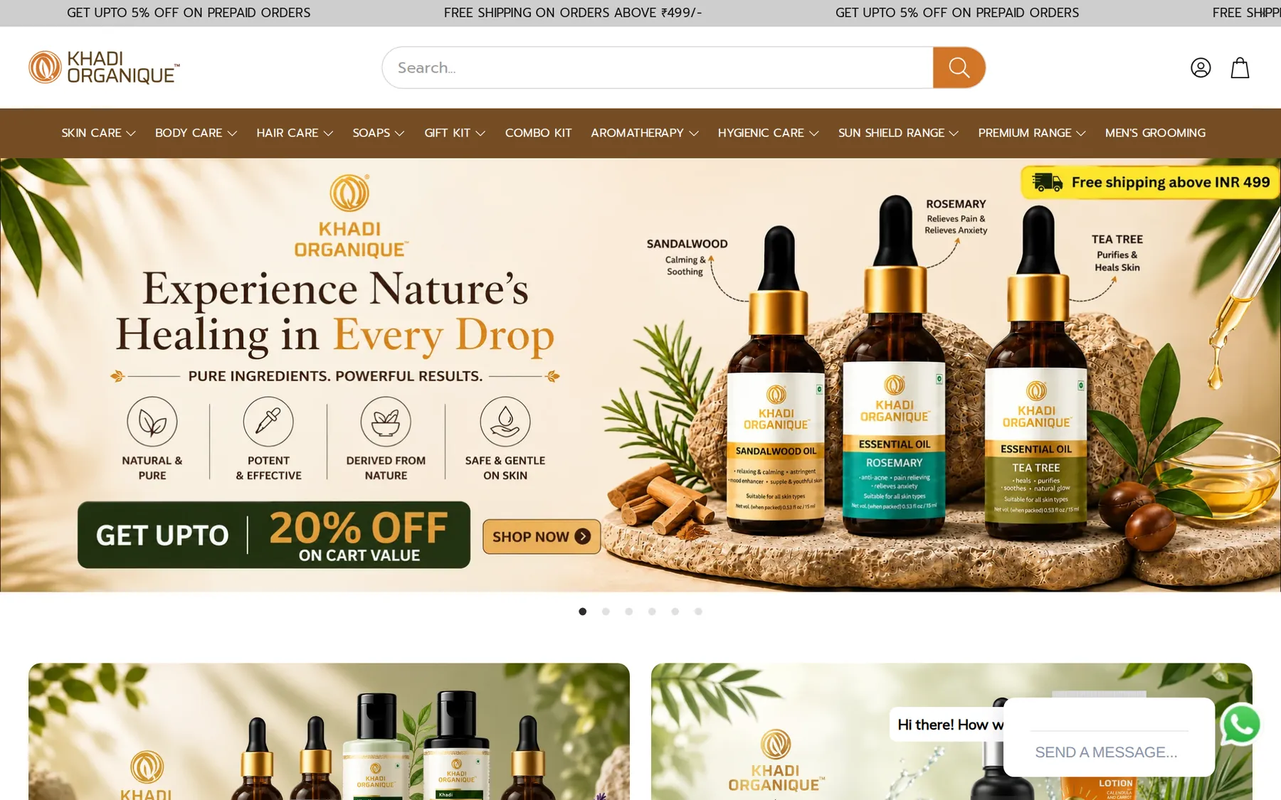 Khadi Organique website homepage