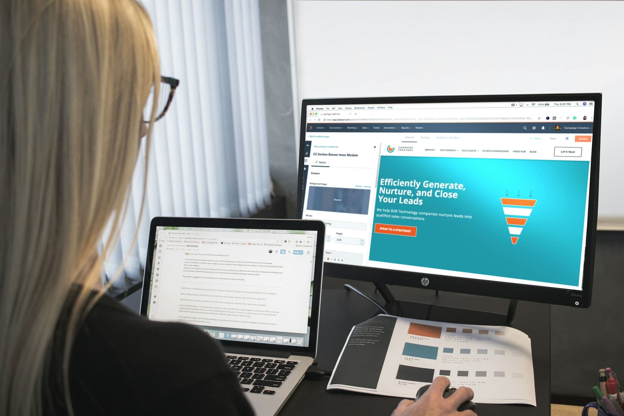 Professional working on a business website at her desk